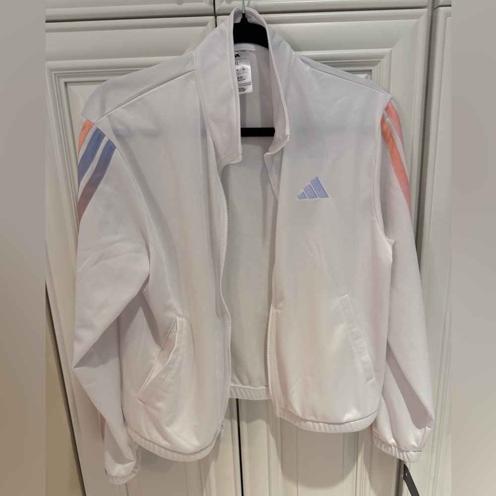 Girls Adidas White Zip Up